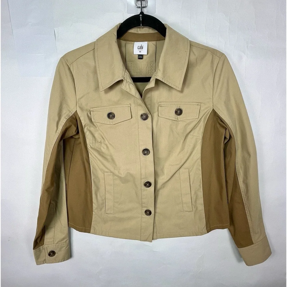 Cabi‎ Mason Jacket Women's Two Tone Tan Cotton Blend Sz XS Lightweight EUC